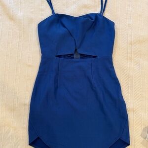 Blue Spaghetti-Strap Cutout Mini Dress